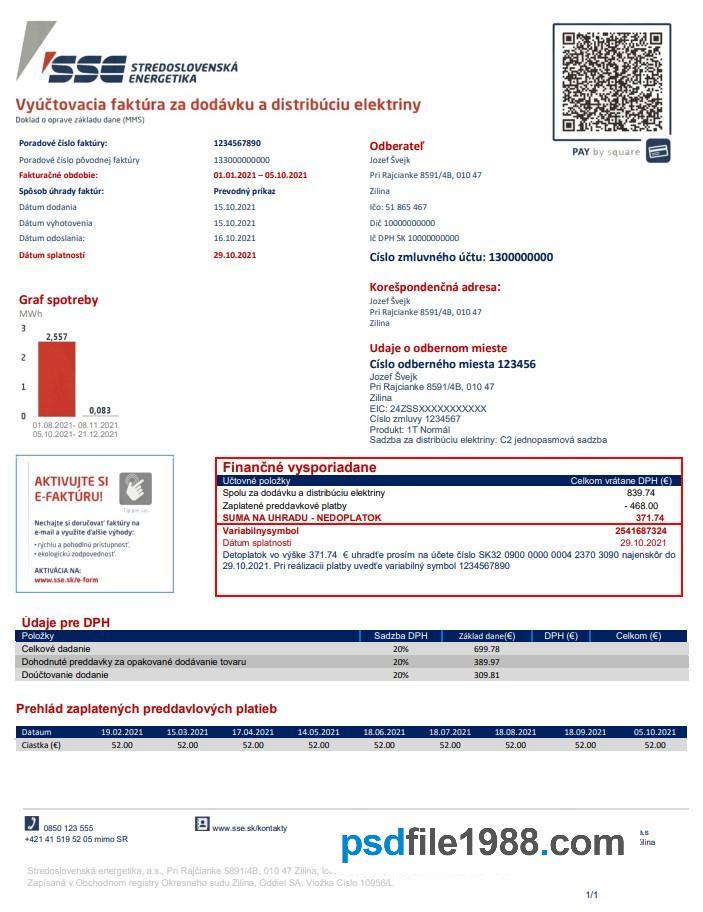 Slovakia Stredoslovenka Energetika Utility Bill